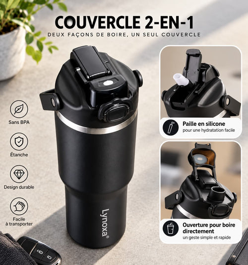 Couvercle 2-en-1 gobelet 1L etanche anti-fuite

